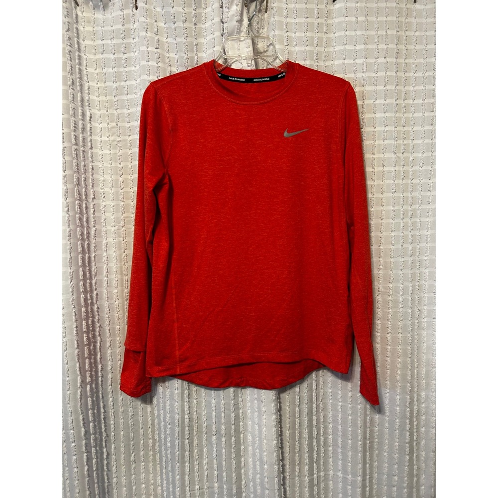 Nike Running Dri-FIT Long Sleeve Shirt RED Heather Thumbhole Small CU6071-891